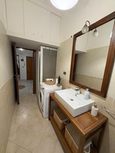 a bathroom with a sink and a washing machine at Nella Rosa in Monterotondo