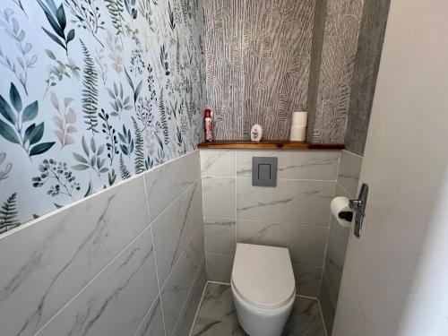 a small bathroom with a toilet in a room at Maison en face du Marche Notre-Dame in Poitiers