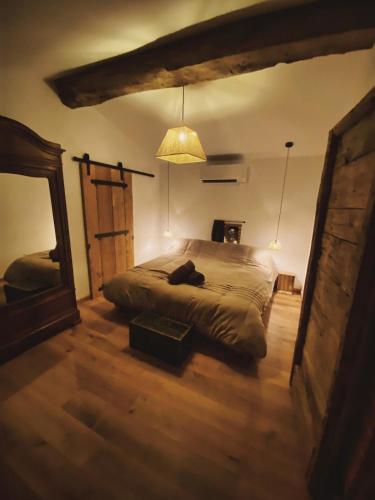 a bedroom with a bed and a large mirror at Briques & Bulles in Montauban
