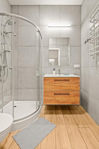 a bathroom with a tub and a sink and a shower at Central Platinum Apartments 4 in Rybnik
