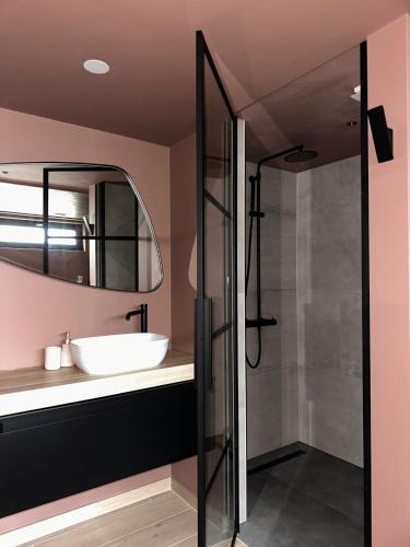 a bathroom with a sink and a mirror at Casa Souburg in Oost-Souburg