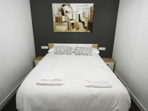a bedroom with a large white bed with two pillows at Apartamento Eguzkey - Tolosa centro in Tolosa