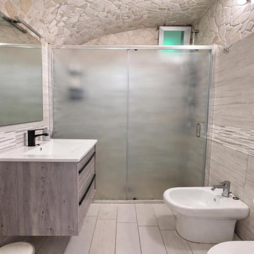 a bathroom with a shower and a sink and a toilet at Domus Flavia in Pozzuoli