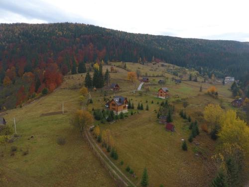 an aerial view of a house on a hill at Kozichky Guest House in Tatariv