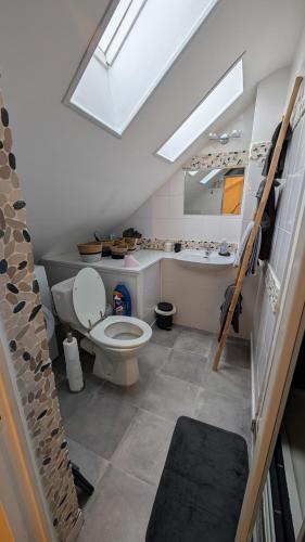 un bagno con wc, lavandino e lucernario di Chez LouChris a La Baule