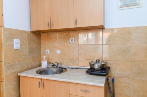 a kitchen with a sink and a counter top at Studio Merlin 4 in Soko Banja
