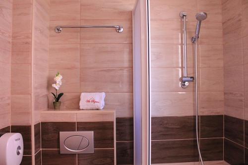 a bathroom with a shower with a toilet and a sink at Villa Bojana in Budva