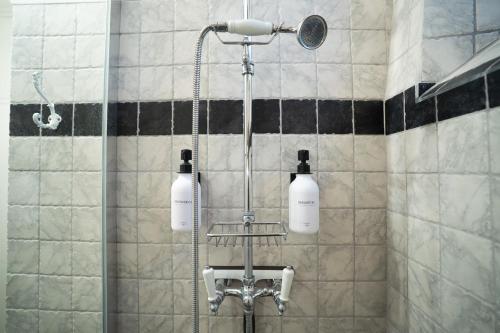 a shower with two shampoo bottles in a bathroom at CAR-Volterra Cottage-AN in Carcassonne