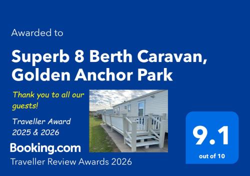 a flyer for a caravan garden anchor park at Superb 8 Berth Caravan, Golden Anchor Park, Free WIFI, Beachfront location in Chapel Saint Leonards