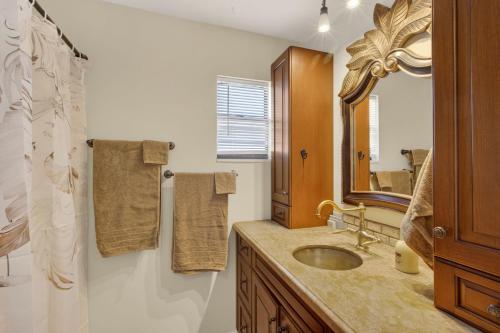 a bathroom with a sink and a mirror at Bright Furnished Home in Coastal in Englewood