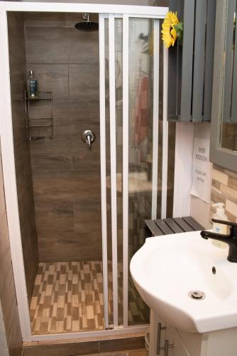 eine Dusche in einem Badezimmer mit Waschbecken in der Unterkunft Rest4Sure in Ashton