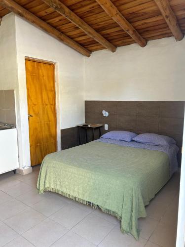 a bedroom with a bed and a wooden door at Amanecer en Cuyo in San Rafael