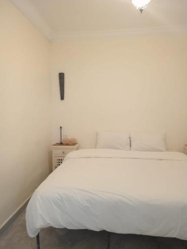 a bedroom with a white bed and a lamp at Dar Tissila in Marrakesh