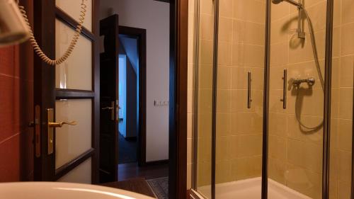 un bagno con doccia e lavandino di Villa Jurmala a Jūrmala