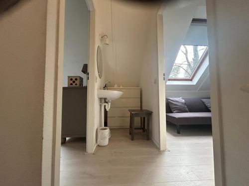 a bathroom with a sink and a toilet in a room at Natuurhuisje Even Niets in Zelhem