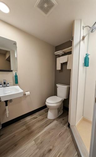 a bathroom with a toilet and a sink at Star Inn & Suites in Chicago Heights