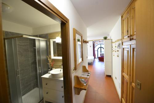 a bathroom with a sink and a shower and a toilet at LE REFUGE DU COEUR in Pré-Saint-Didier