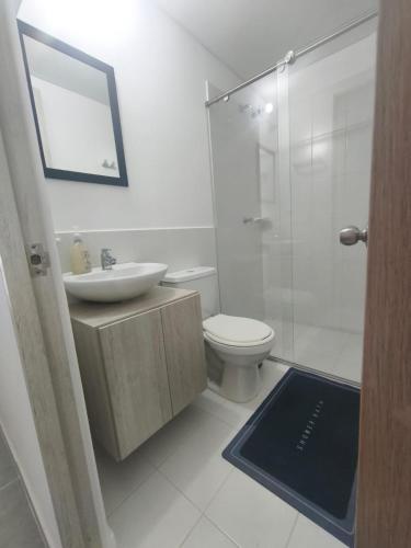 a bathroom with a toilet and a sink and a shower at Balcones del Bosque 14 -402 in Restrepo