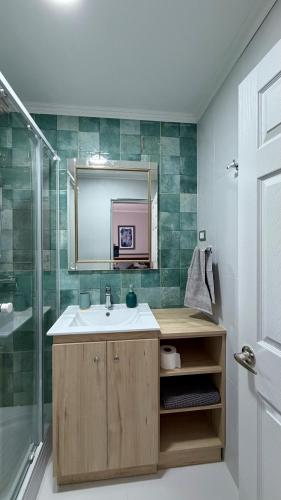 a bathroom with a sink and a shower at Green House, by Pewma Apart Hotel in Diguillín