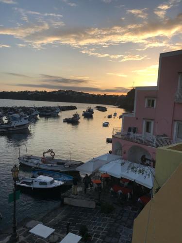 a view of a harbor with boats in the water at La Casa di Titina in Procida