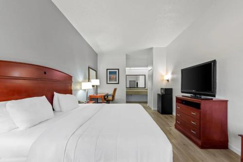 a hotel room with a bed and a flat screen tv at Quality Inn Weeki Wachee - Spring Hill in Weeki Wachee