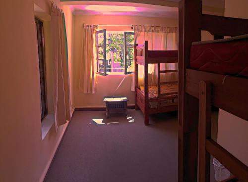a bedroom with a bunk bed and a window at Greenhouse Bolivia in La Paz