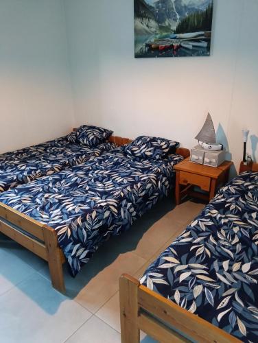two beds sitting next to each other in a room at Villa jendy in Soustons