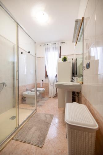 a bathroom with a shower and a sink and a toilet at Casa Alexandra in Pantigliate