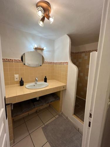 a bathroom with a sink and a mirror at Chez Luna in Sisteron
