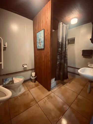 a bathroom with a toilet and a sink at Tiny House Jovana in Kröpelin
