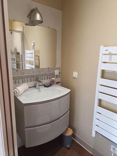a bathroom with a sink and a mirror at La Tour Jayan in Agen
