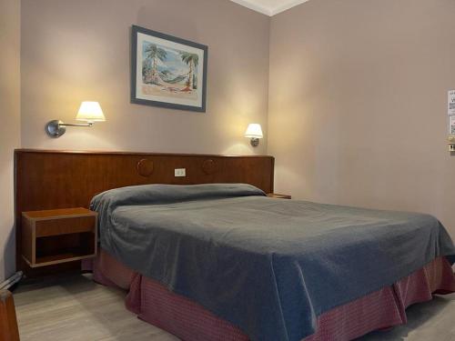 ein Schlafzimmer mit einem Bett und zwei Lampen an der Wand in der Unterkunft Hotel Chiavari in San Bernardo