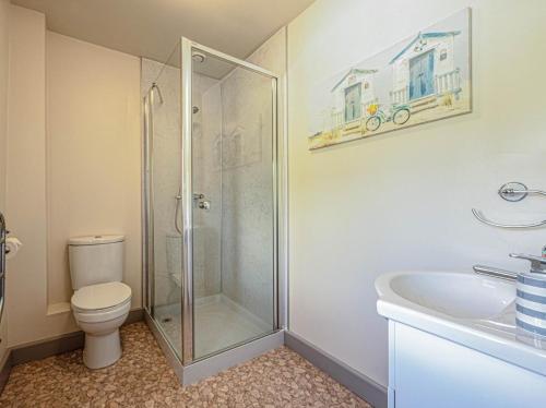a bathroom with a shower and a toilet and a sink at 2 Bed in Camelford oc-81245 in Camelford
