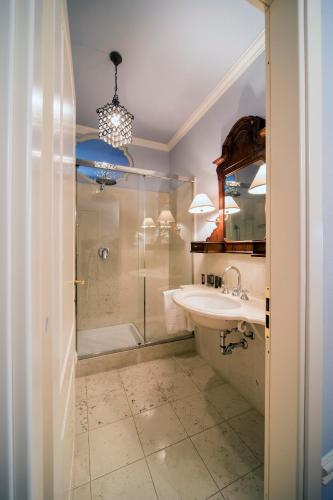 a bathroom with a sink and a shower at Palazzo Dalla Rosa Prati in Parma