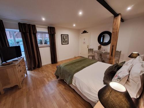 a bedroom with a large bed and a television at Coté Cour Bischwihr Colmar 2 in Bischwihr