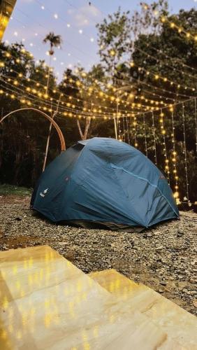 a blue tent sitting on the ground with lights at Munnar Clubhouse in Anachal