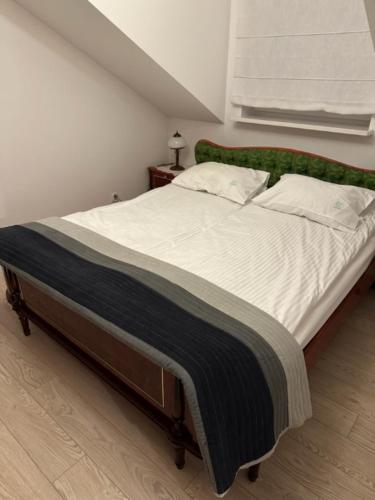 a bedroom with a large bed with a green headboard at ABCD Apartments Centrum in Biała Podlaska