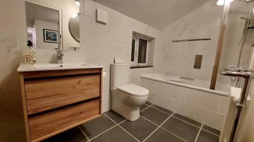 a bathroom with a toilet and a sink and a tub at 3 Bed in Berrynarbor oc-courtc in Berrynarbor
