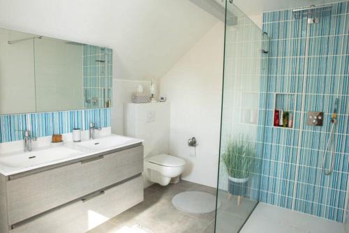 a bathroom with a toilet and a sink and a shower at L'auberge de Charance in Gap
