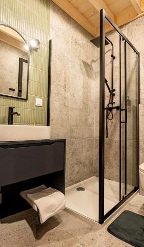 a bathroom with a shower and a sink at Polna 31 in Olsztyn