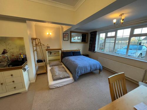 a bedroom with a bed and a sink in it at The Bunting in Longfield