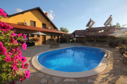 パリチにあるGuest House Vila Alexandarの建物の隣の庭にあるスイミングプール