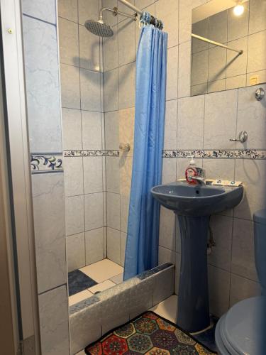 a bathroom with a shower and a sink at Naty's Guest House in Cusco