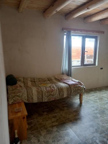 a bedroom with a bed and a window at Tusheti Winter Home in Omalo