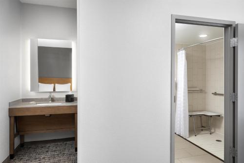 a bathroom with a sink and a mirror at Hyatt Place Sterling Dulles Airport North in Sterling