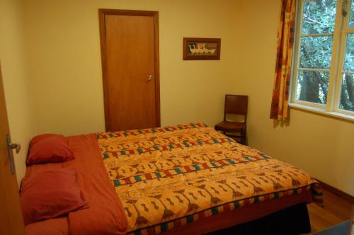 a bedroom with a bed and a window at Wheatly Downs Farmstay and Backpackers in Hawera