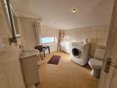 a bathroom with a washing machine and a washer at Sielanka pod Siglanami 2 in Wisła