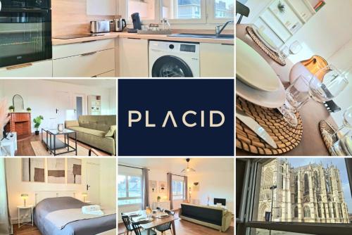 a collage of photos of a kitchen and a apartment at Le Sweet Escape - Vue Sur La Cathédrale in Beauvais