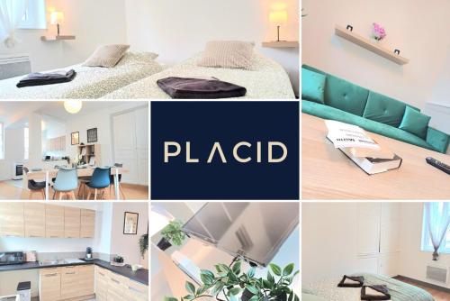 a collage of photos of a apartment with a bed and a kitchen at Le Commercy - En Hyper Centre Et Très Spacieux in Beauvais