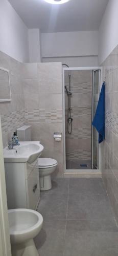 a bathroom with a toilet and a sink and a shower at B&B SICILIA in Messina